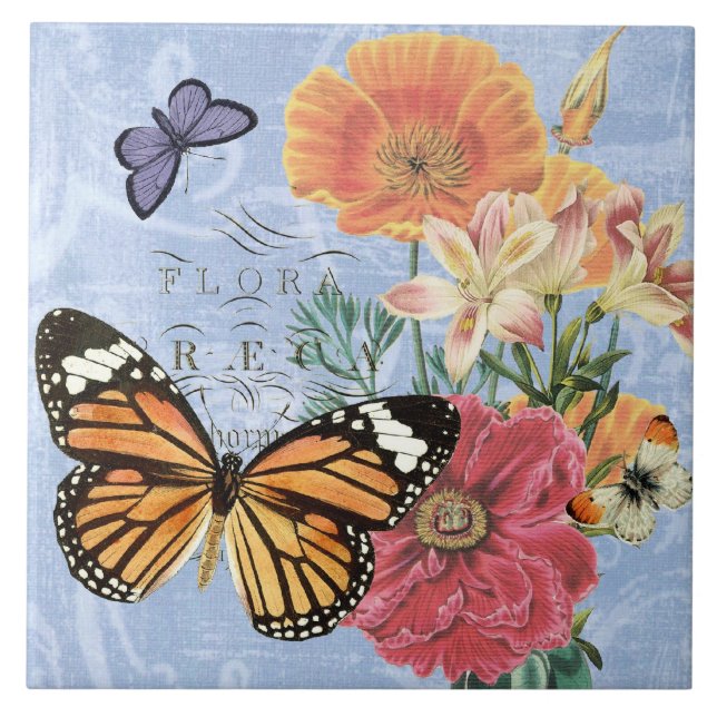 Vintage Butterfly Flora...tile Tile (Front)