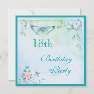 Vintage Butterfly, Flowers & Swirls 18th Birthday Invitation
