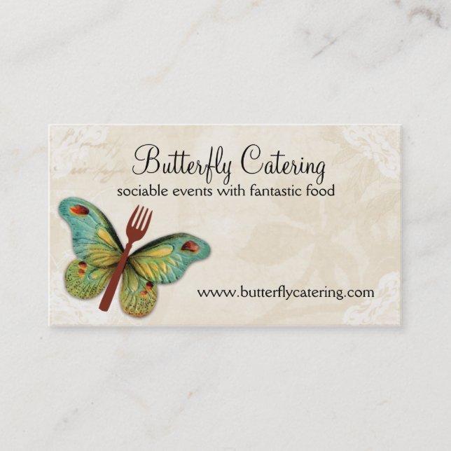 vintage butterfly fork chef catering business card (Front)