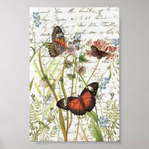 Vintage Butterfly Garden Collage Poster