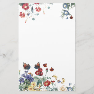 Vintage Butterfly Garden Flowers Stationery