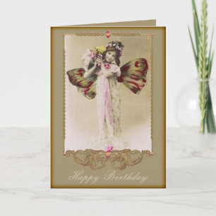 Vintage Butterfly Girl Card