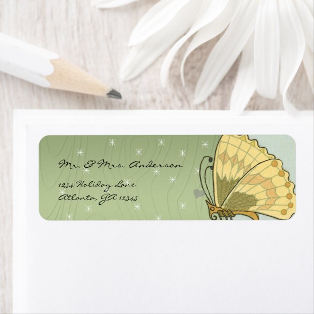 Vintage Butterfly Green Wood Grain Star Address (Insitu)