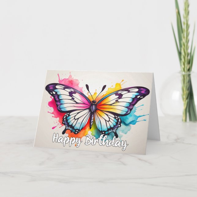 Vintage Butterfly Illustration Happy Birthday Card (Front)