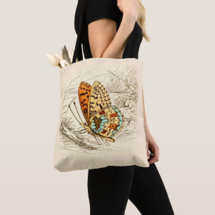 Vintage Butterfly Illustration, Orange and Beige Tote Bag