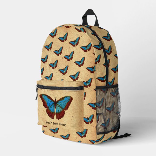 Vintage Butterfly Illustration Printed Backpack (Back Corner Right)