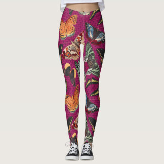 Vintage Butterfly Illustration Purple Background Leggings