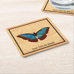Vintage Butterfly Illustration Square Paper Coaster