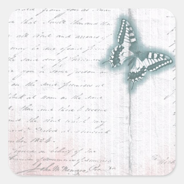 Vintage Butterfly letter Square Sticker (Front)