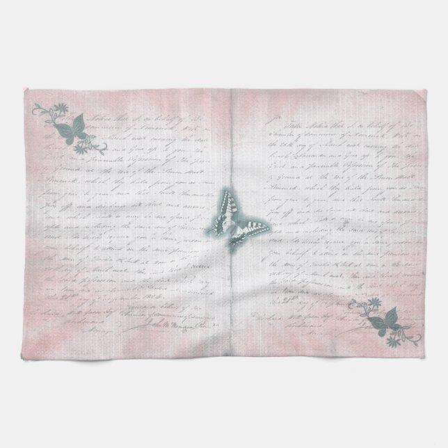 Vintage Butterfly letter Tea Towel (Horizontal)