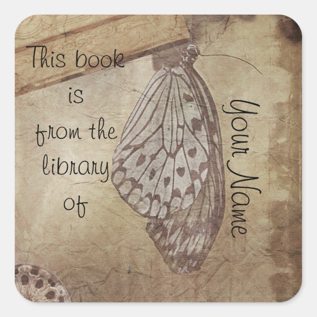 vintage butterfly library sticker plate (Front)