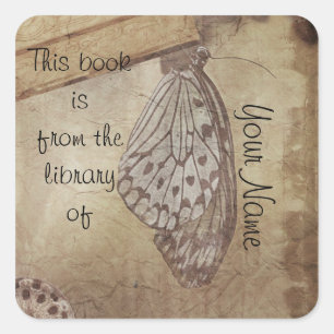 vintage butterfly library sticker plate