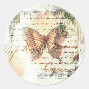 Vintage butterfly mail classic round sticker