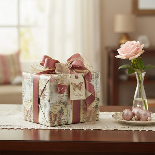 Vintage butterfly mail pattern wrapping paper