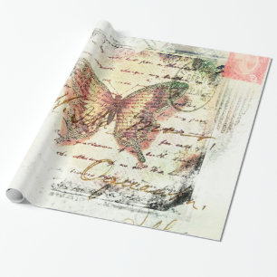 Vintage butterfly mail wrapping paper