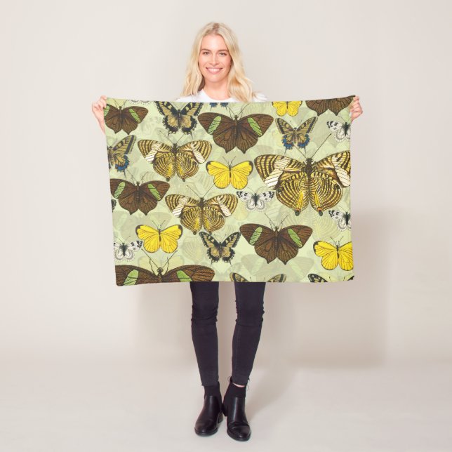 Vintage Butterfly Moth Chart Pattern Fleece Blanket (In Situ)