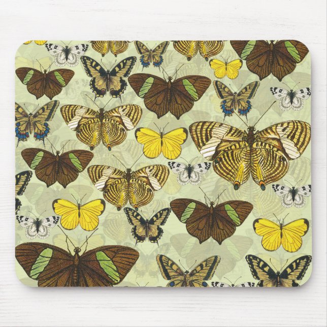 Vintage Butterfly Moth Chart Pattern Mouse Mat (Front)