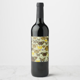 Vintage Butterfly Moth Chart Pattern Wine Label