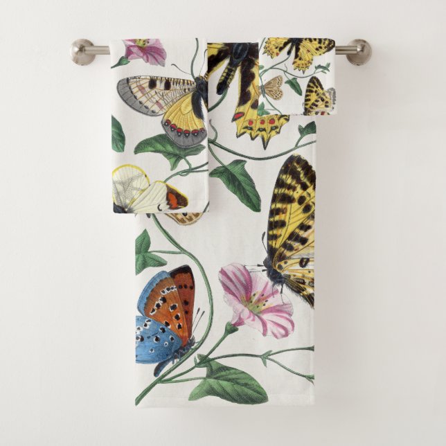 Vintage Butterfly & Moth Painting Bath Towel Set (Insitu)