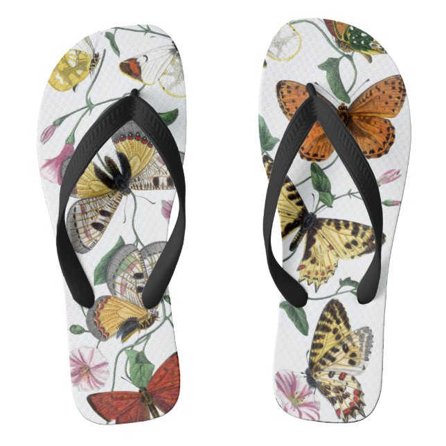 Vintage Butterfly & Moth Painting Flip Flops (Footbed)