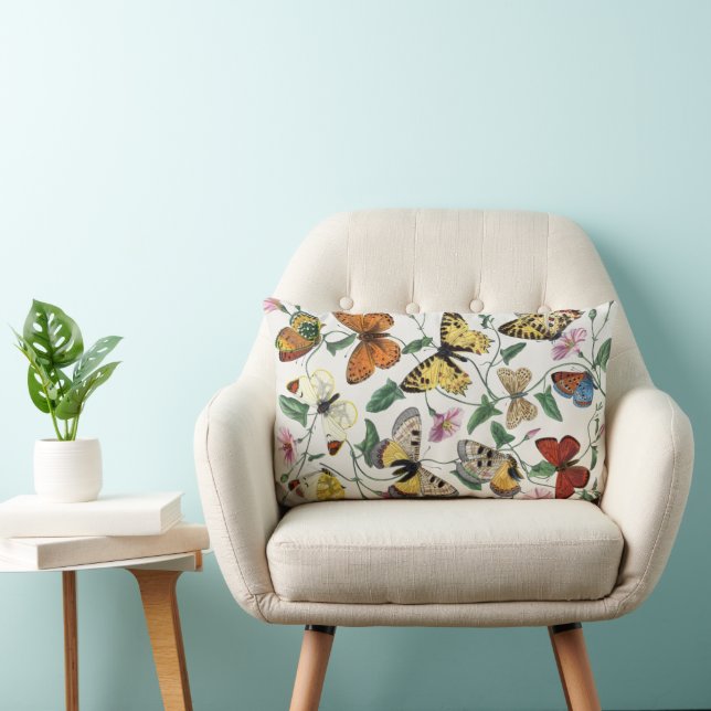 Vintage Butterfly & Moth Painting Lumbar Pillow (Chair)