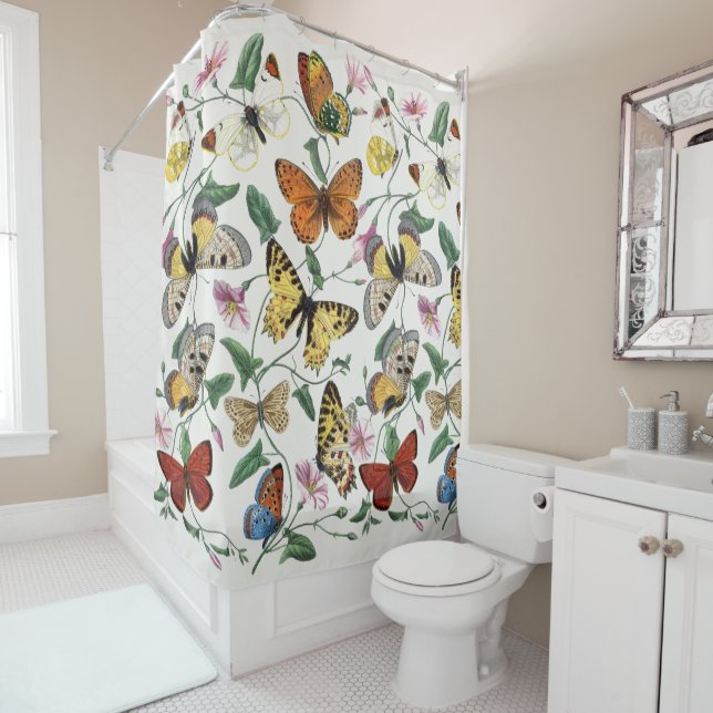 Vintage Butterfly & Moth Painting Shower Curtain (In Situ)