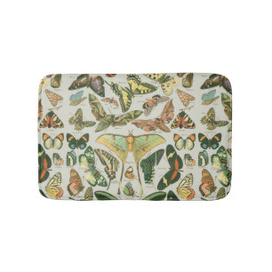 Vintage Butterfly Moth Pattern Print Bath Mat