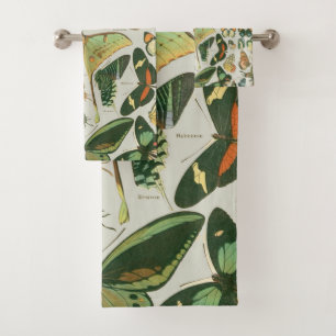 Vintage Butterfly Moth Pattern Print Bath Towel Set