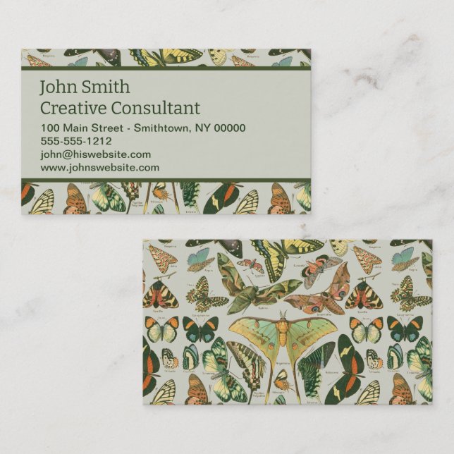 Vintage Butterfly Moth Pattern Print Business Card (Front/Back)