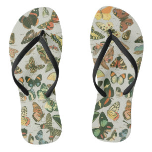 Vintage Butterfly Moth Pattern Print Flip Flops
