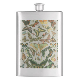 Vintage Butterfly Moth Pattern Print Hip Flask