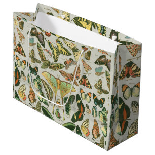 Vintage Butterfly Moth Pattern Print Large Gift Bag
