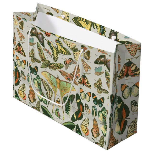 Vintage Butterfly Moth Pattern Print Large Gift Bag (Front Angled)