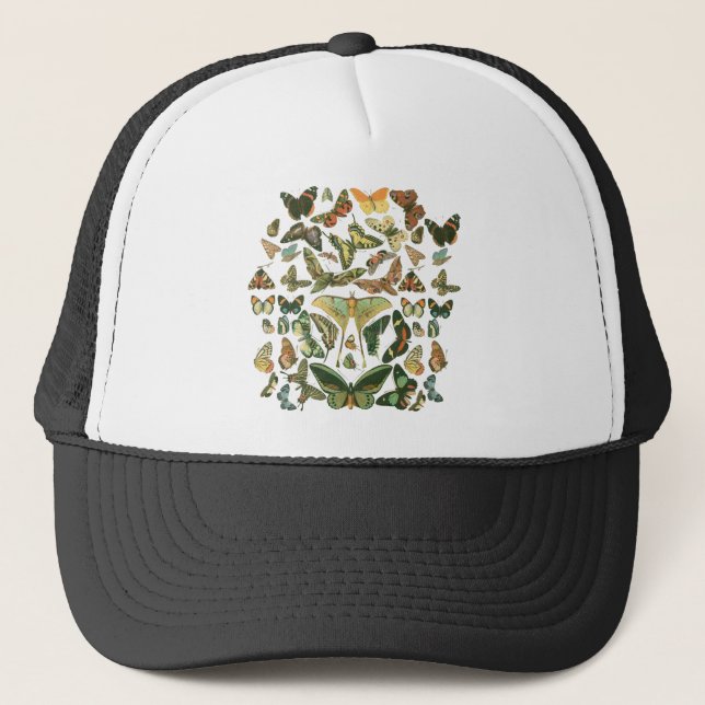 Vintage Butterfly Moth Pattern Print Trucker Hat (Front)