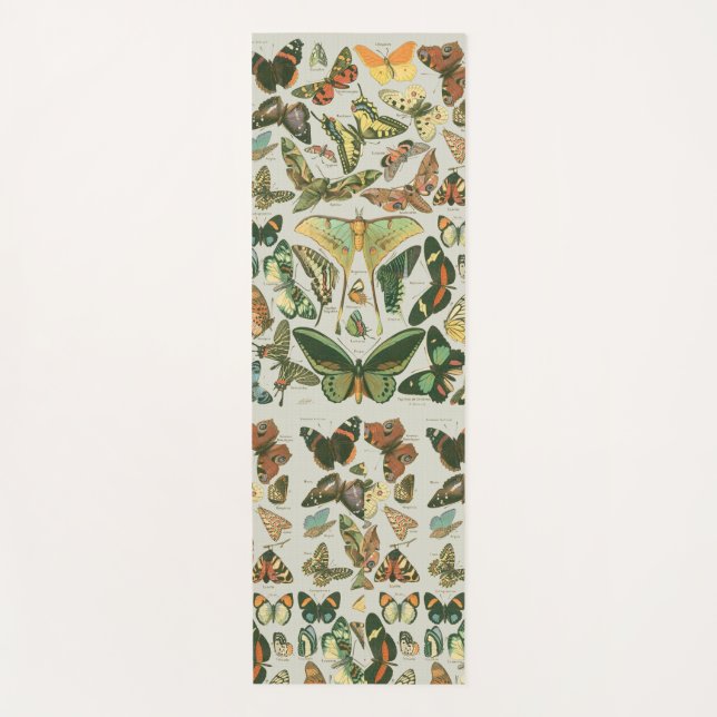 Vintage Butterfly Moth Pattern Print Yoga Mat (Front)