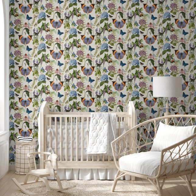 Vintage Butterfly Moth Wildflower Floral Garden  Wallpaper (Kids)