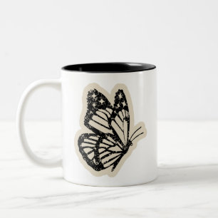 Vintage Butterfly Mug Black Botanical Insect Cof