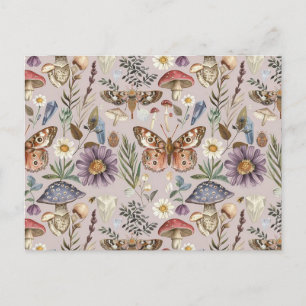 Vintage butterfly mushroom and flower  holiday postcard