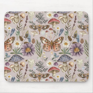 Vintage butterfly mushroom and flower mouse mat