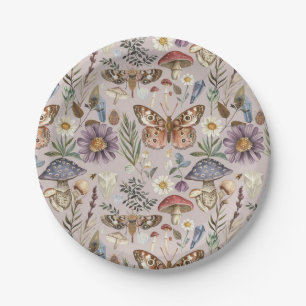 Vintage butterfly mushroom and flower  paper plate