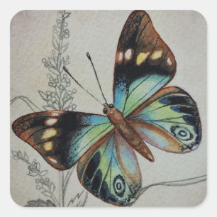 Vintage Butterfly No. 1 Watercolor Art Square Sticker