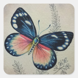 Vintage Butterfly No. 2 Watercolor Art Square Sticker