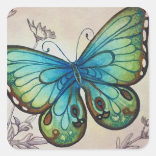 Vintage Butterfly No. 7 Watercolor Art Square Sticker
