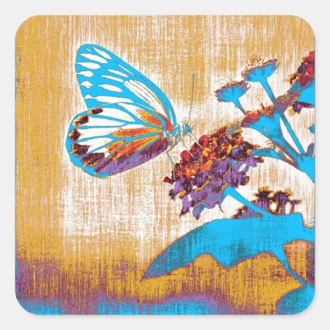 Vintage Butterfly on flower Square Sticker (Front)