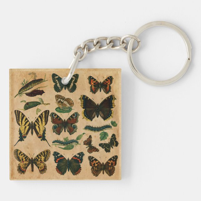 Vintage Butterfly Pattern  Keychain (Back)