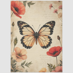 Vintage Butterfly Poppy Floral Furniture Decoupage Tissue Paper
