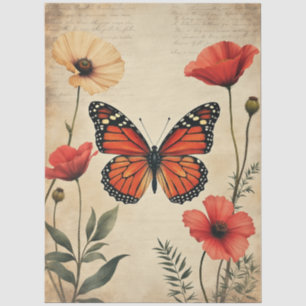 Vintage Butterfly Poppy Floral Furniture Decoupage Tissue Paper
