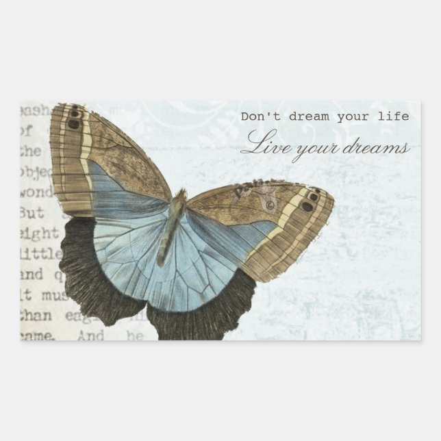 Vintage butterfly positive inspirational quote rectangular sticker (Front)