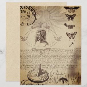 Vintage Butterfly Post Stamp Old Sepia Paper