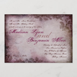 Vintage Butterfly Purple Rustic Wedding Invitation